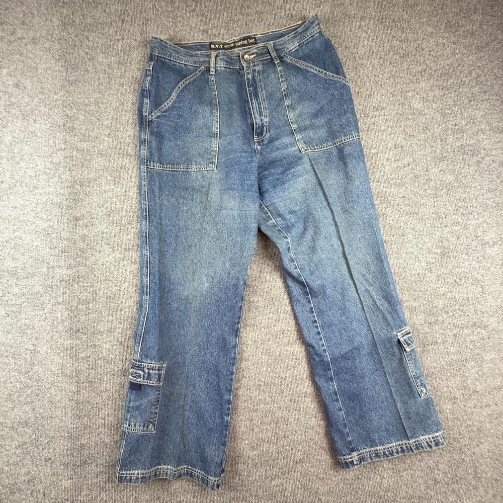 Vintage R.V.T Jeans Womens 18 Medium Wash High Rise Wide Leg Cargo Denim Pants